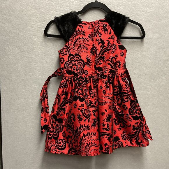 Wonder Nation Girls Red Special Occasion Dress Size 5 Holiday Ties Faux Fur - Picture 6 of 12